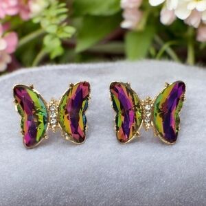 Butterfly Crystal Iridescent Earrings | New without tag